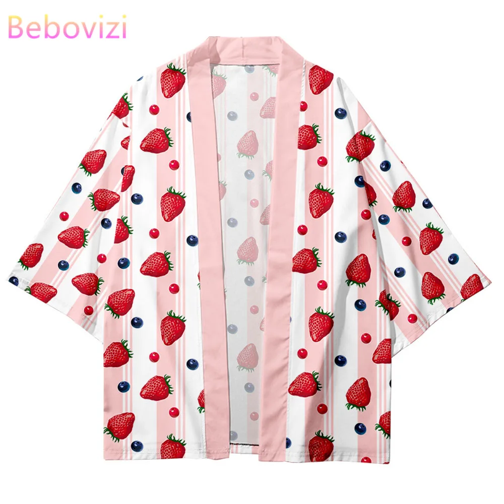 Big Size XXS-6XL Pink Pineapple Strawberry Print Japanese Streetwear Cardigan Women Men Harajuku Haori Kimono Top Yukata Clothes
