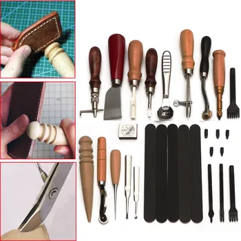 

17Pcs DIY Leather Craft Tools Punch Stitching Carving Working Sewing Saddle DIY Carve Sewing Leather Cutter Tool Kit