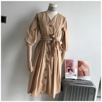 

[LIVIVIO] Cotton Khaki Trench Coat for Women Single Breasted Sash Lace Up Waisted 2019 Autumn Fall Fashion Clothing New