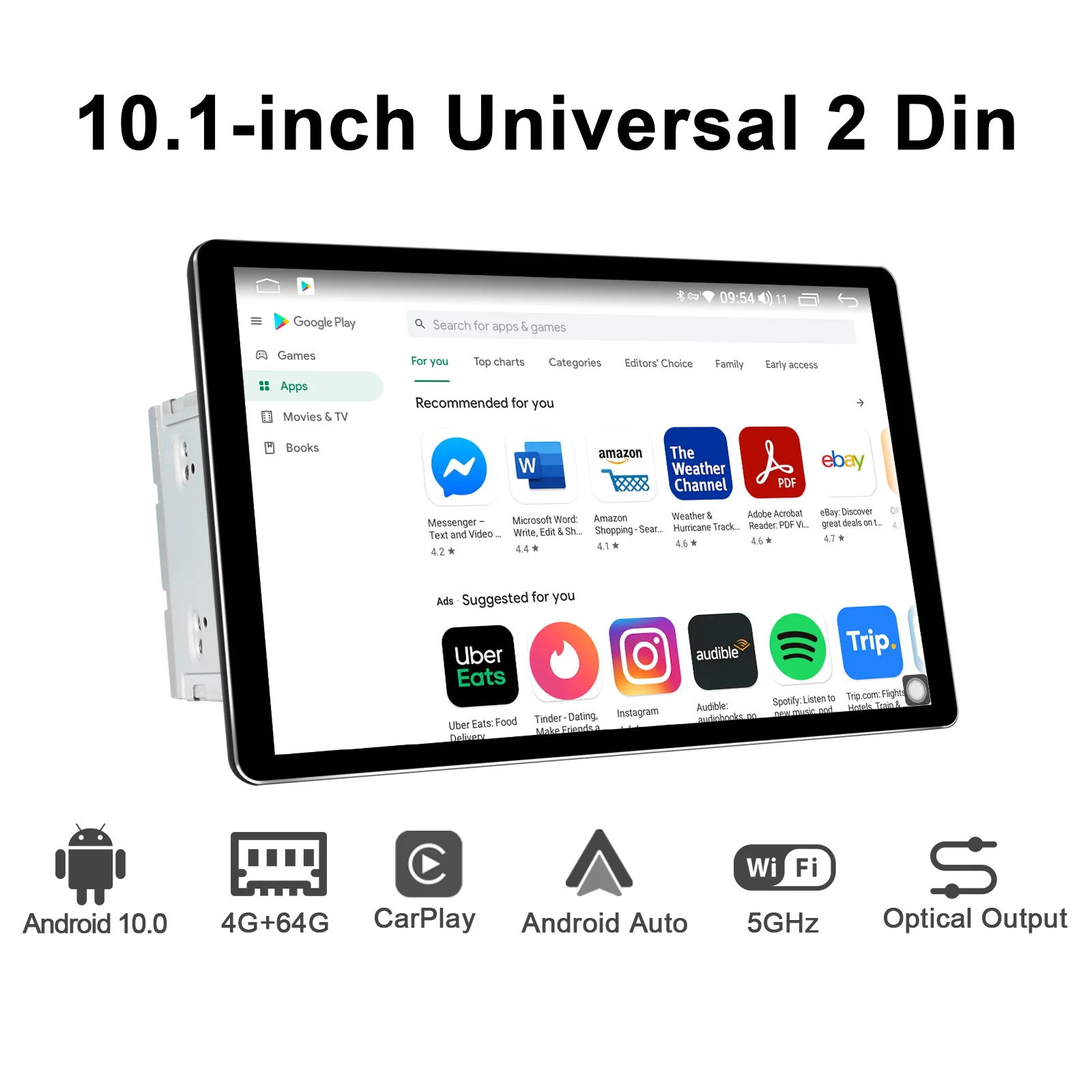 JOYING Android 10.0 car radio player universal 10.1 inch 2 din 4GB RAM& 64GB ROM support carplay 5G WIFI  Fast Boot 1280*800 RDS