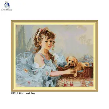 

Girl and Dog Needlework Counted Cross Stitch Schemes Printed On Canvas 14CT 11CT DIY Handmade Crafts Home Decoration