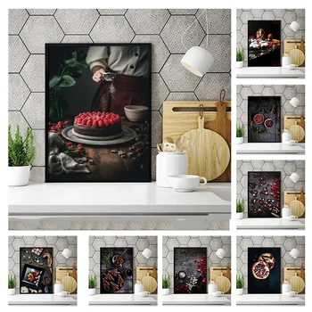 

Restaurant Decoration Canvas Painting Pomegranate Chocolate Fruit Poster Home Kitchen Decor Prints Wall Art Food Modular Picture