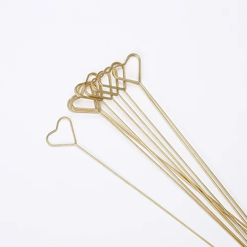 34cm gold heart 10 шт., металлические держатели для карточек с цветами, Подарочные Цветы для торта, цветочный букет, коробка для тортов, палочки для упаковки, Diy реквизит, декоративные зажимы - Цвет: 34cm gold heart