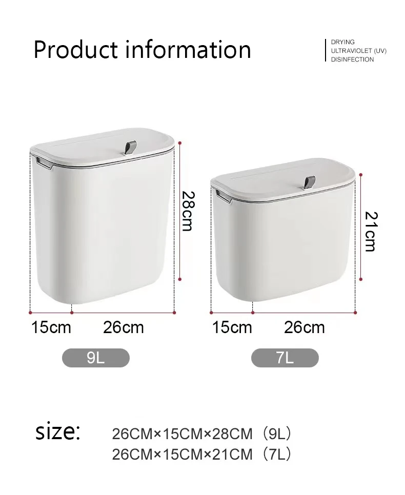 7l/9l Wand mülleimer mit Deckel für Küchen schrank tür, kreativer hängender Papierkorb für Badezimmer Toilette Wohnzimmer – Detail 14