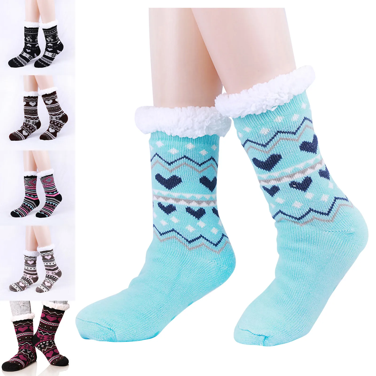 

New Fashion printing Plush Ski Resistant Socks Thickened Cashmere Indoor Knitting Socks calcetines compresion enfermeria warm F4