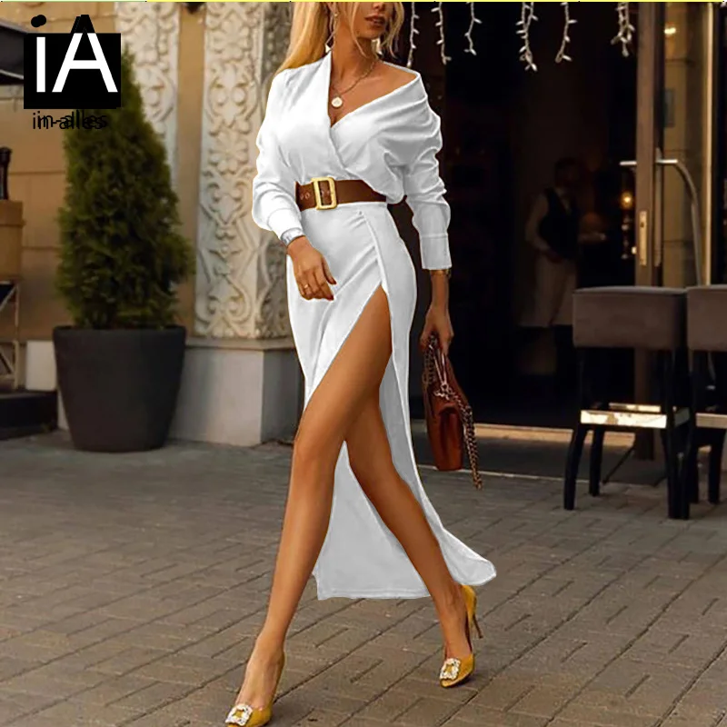 Платье женское длинное атласное с V-образным вырезом желтое красное белое без