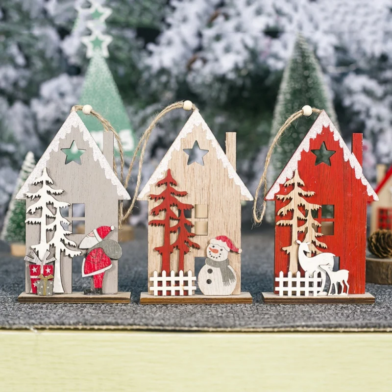 

Christmas Gift Desk Wooden Cabin Decoration Chalet Christmas Home Party Decor Xmas New Year Cute Hanging Ornaments