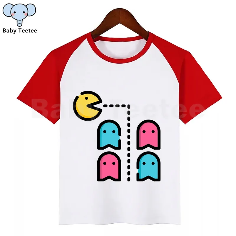 Забавная футболка Pac-Man Eat Ghost для мальчиков и девочек; детские летние топы с круглым вырезом; детская футболка с принтом «Pacman»; одежда для малышей - Цвет: RedL