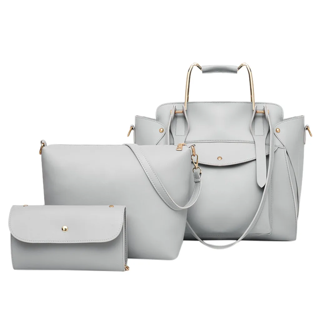 Fashion Ladies Shoulder Bag Casual Trend Three-piece Solid Color Leather Shoulder Bag Handbag Summer Shoulder Bag Bolso Mujer#20