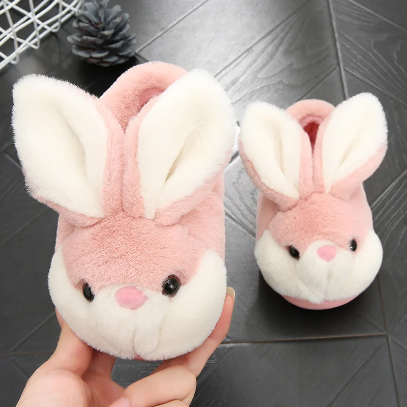 Children's Fur Slides Funny Kids Shoes Family Slippers In Winter Indoor Non-slip Cute Rabbit Cotton Shoes Toddler Girls Slippers best children's shoes Children's Shoes