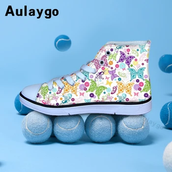 

Aulaygo Color Color Butterfly Printing Kids Canvas Running Sneakers Children Sport Shoes Boy Footwear Casual Girl White Flat Hot