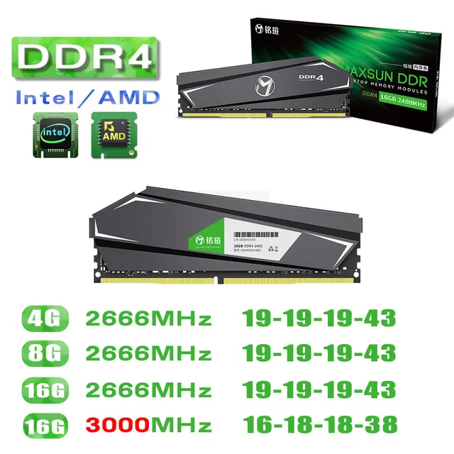 MAXSUN RAM DDR4 4GB 8GB 16GB Memory DDR3 1600 2666 3200MHz Memoria Rams Dimm DDR4 RGB Lighting Desktop Memory with Heat Sink 3