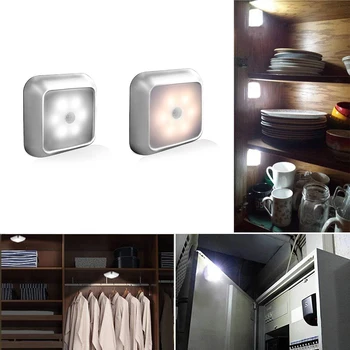 

6 Pcs Led Pir Motion Sensor Light Battery Led Nightlight For Closet Wardrobe Stair Lighting Hallway Silver Shell Night Lamp