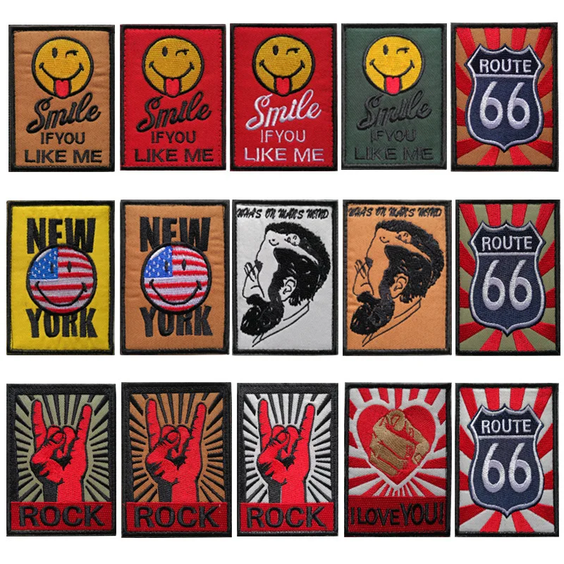 Bestickt 3D Tuch Aufkleber Abzeichen Lächeln Gesicht Patch Neue York Amerikanischen Stil Taktische Militärische Abzeichen Rock Me Rucksack Patches