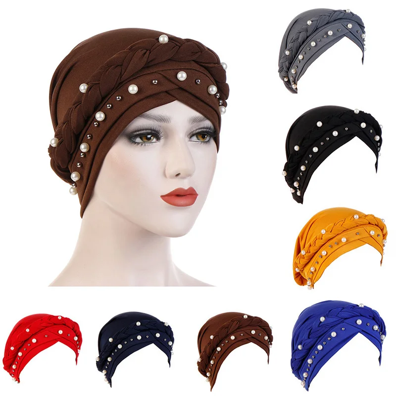 

Hijab African Style Headwear Cap Women Muslim Turban Soft Chemo Cap Headwrap Beads Braid Islamic India Cap Women Muslim Hijab