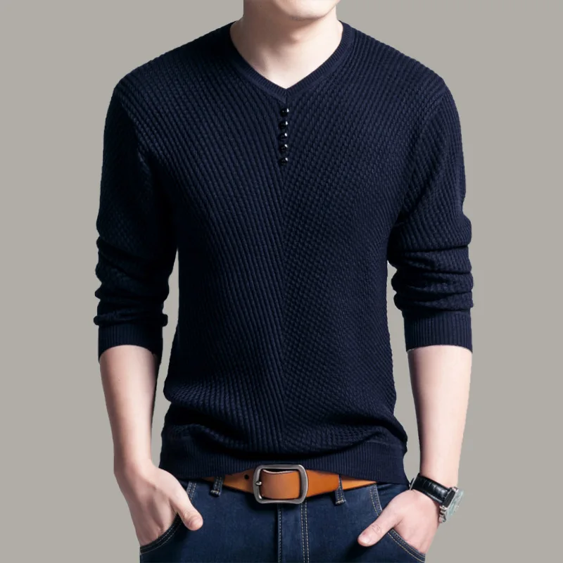 70% OFF V Neck Sweater Men Casual Pullover Male Spring Autumn Slim Fit Long Sleeve Shirt Mens Sweaters Knitted Wool Solid Pull Homme