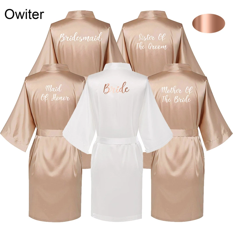 Owiter Satin Silk Robes Plus Size Bride Bridesmaid Robe Wedding Bathrobe Gown Women dressing Sleepwear Maid of Honor Rose Gold