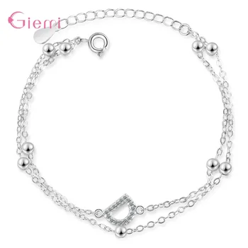 

Fashion Simple Double Layer Chain Bracelets Cubic Zirconia Letter D Round Beads Charm Bracelet For Women Fine Jewelry