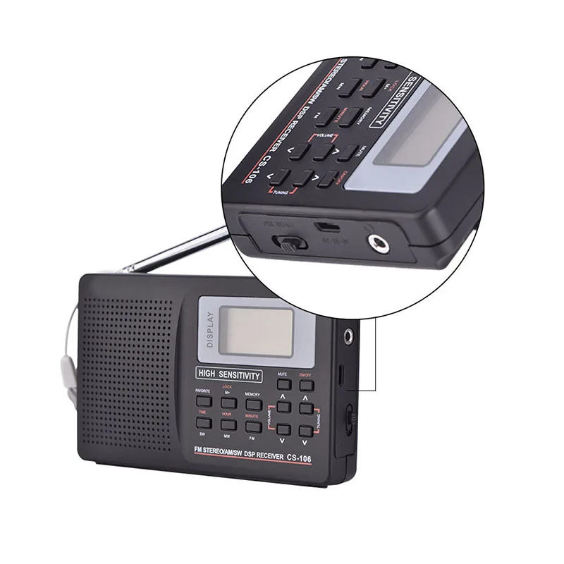 Портативный цифровой мир Полнодиапазонный радиоприемник AM/FM/SW/MW Радио с внешней антенной OC