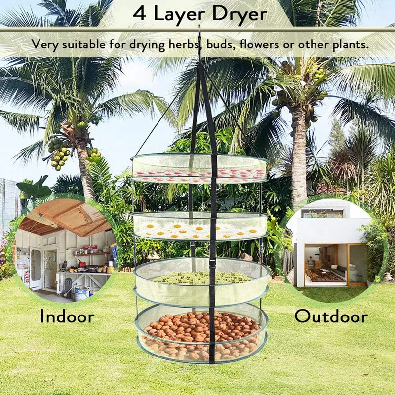 4 Layers Hanging Herb Drying Net Multiple Layers Folding Dry Rack Opening Shape Dried Mesh for Herbs Flowers Buds Plants Herb Dr