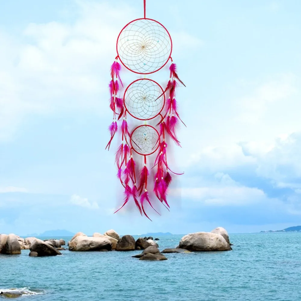 Creative Feather Crafts Dream Catcher Wind Chimes Handmade Dreamcatcher Net With Feather Beads For Wall Hanging Car Home Decor