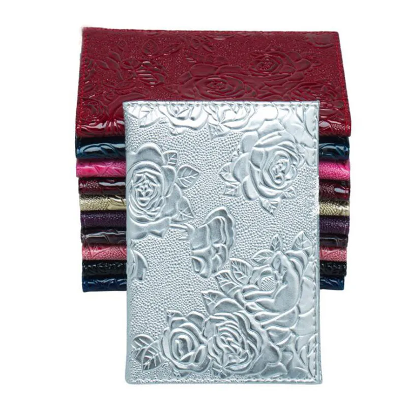 

Hot Sell RED Three-dimensional Embossed Rose PU Leather Women Travel Passport Holder Embossing Passport Cover Credit Card ID Bag