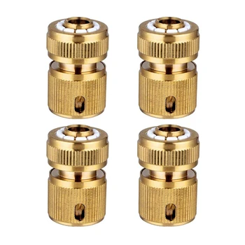 

JEYL 4 Pc Brass Hose Connector Hose End Quick Connect Fitting 1/2 inch Hose Pipe Quick Connector for Gardening Home Watering,Car