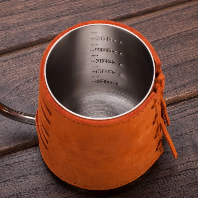 

High Grade Stainless Steel Hand Drip Kettle With Extra Narrowed Gooseneck Spout and Synthetic Leather Wrapping 300ml
