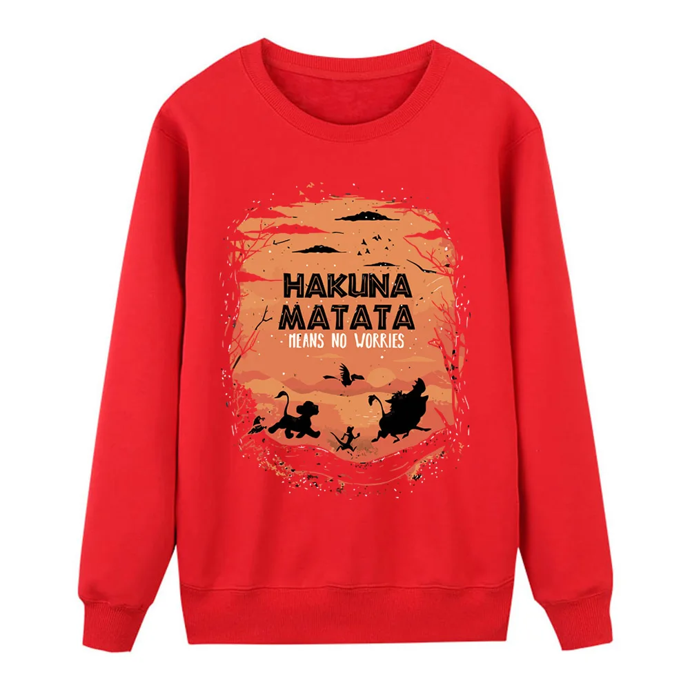 Hakuna Matata, принт с животными, женские толстовки Kawaii, флис, длинный рукав, круглый вырез, пуловер, толстовки,, повседневная спортивная одежда