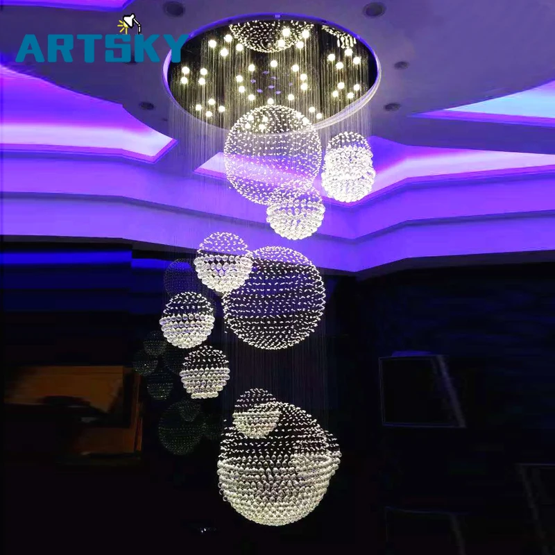 Традиционная подвесная проволока сферическая хрустальная люстра для лестницы в особняке бар освещение