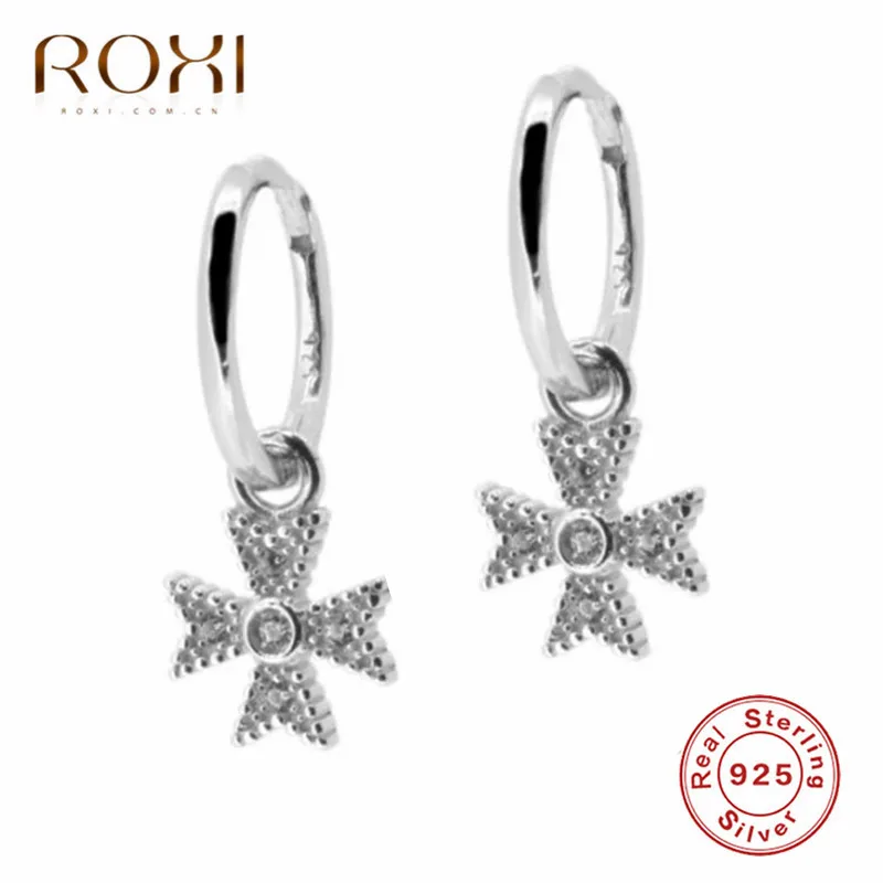 Платиновое покрытие ROXI, новые женские серьги, 925 пробы, серебряный крест, подвеска, серьги-гвоздики, готический панк-рок стиль, CZ камень, висячие серьги - Окраска металла: Платиновое покрытие