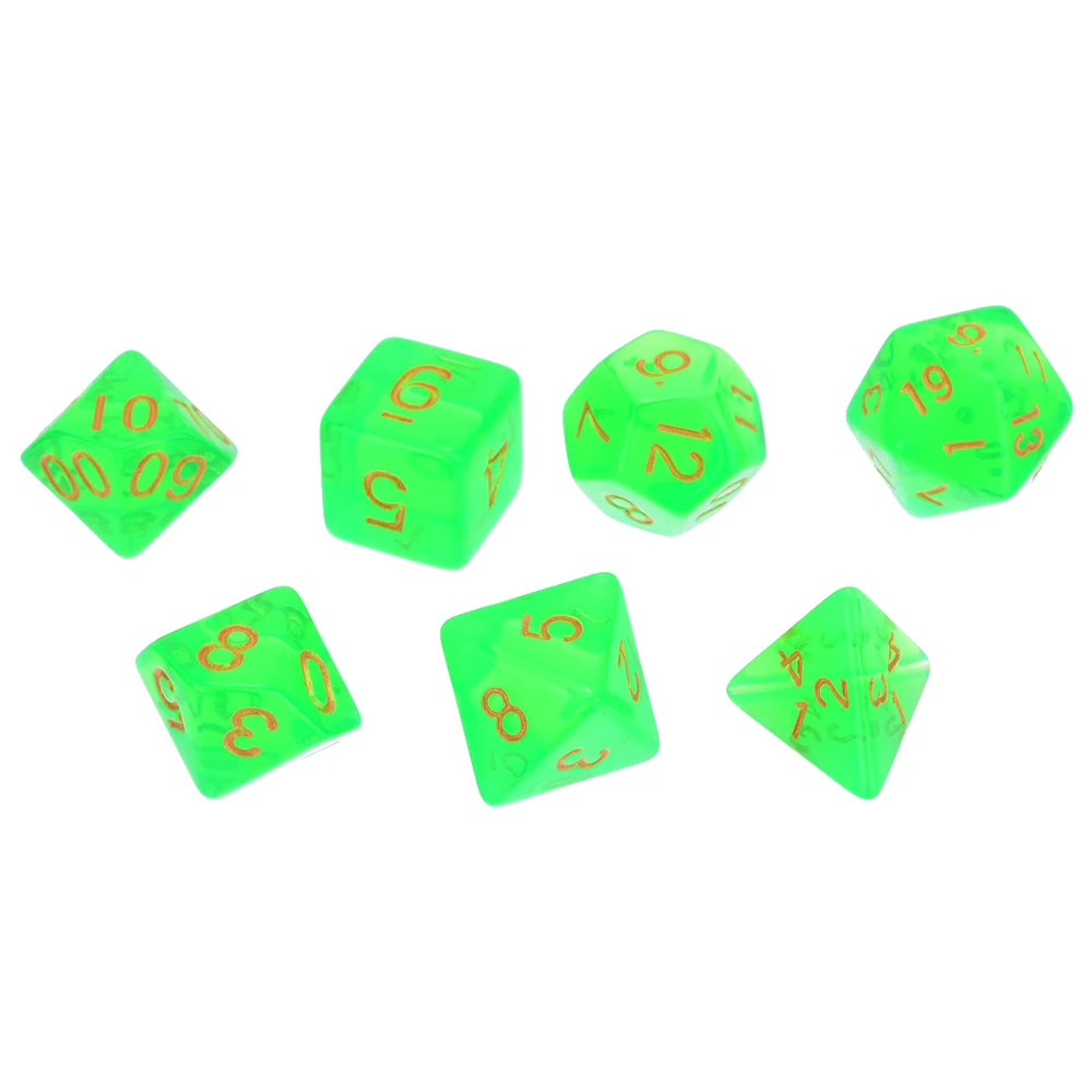 New Style 7Pcs/set Green Translucent Polyhedral Dices Set For RPG DND Game Dice Set with Dice Bag