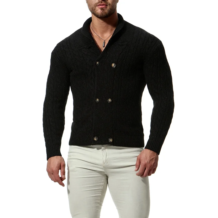 Suéter Regular de manga larga para hombre, Jersey de punto con solapa, Color liso, nuevo