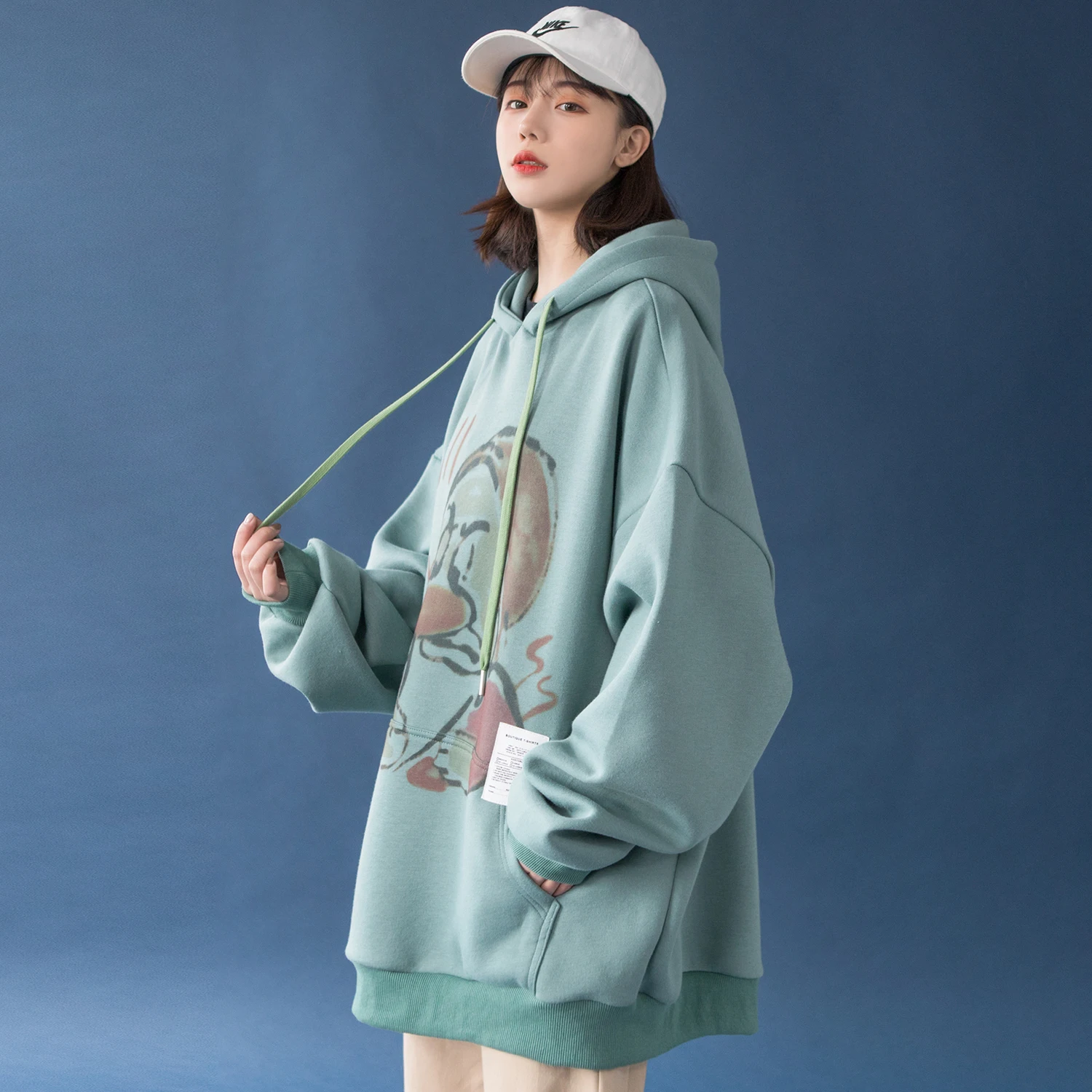 

Sweater Female Chao Ins Creativity Printing Lian Cap Loose Top Korean Style Spring And Autumn 2020 New Style Student Hoodies