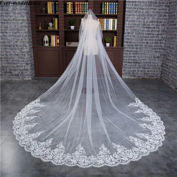 

Elegant Tulle Wedding Veils Lace Appliques Edge 3 Meters Cathedral Veil With Comb White Ivory Bridal Accessory for Wedding