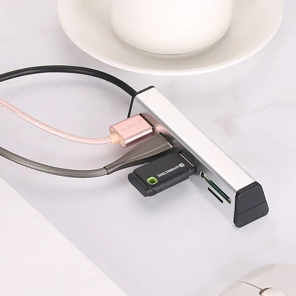 USB 2,0 концентратор Алюминиевый мульти-в-одном кард-ридер концентратор с подставкой для мобильного телефона