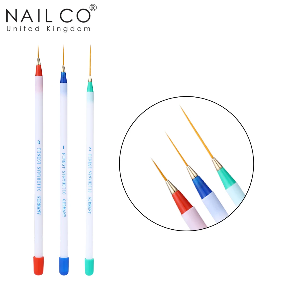 

NAILCO 3pcs/set Thin Liner Drawing Pen Painting Stripes Flower UV/LED Gel Polish Brush For Nail Art Manicure DIY Tools Kit