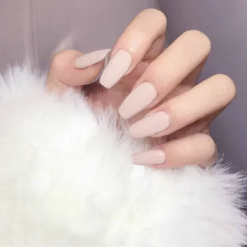 

24Pcs Europe and the United State Beam ballerina fake press on nails Long Round Head Khaki matt fake nails with glue for girls