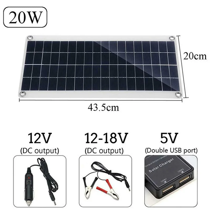 20W Solar Cells 25 Вт Панели солнечные ячейки солнечных батарей поликристаллический кремний Dual USB 5V& DC12-18V Солнечный Зарядное устройство с автомобилем Зарядное устройство Батарея зажим для приготовления пищи на воздухе - Цвет: 20W Solar Cells