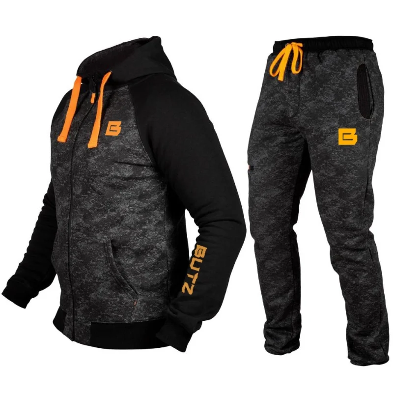 

Autumn Winter Running Tracksuit Mens Fitness Hoodies Pants Sports Set Zipper Cotton Gym Clothes Training Suit Workout Sportswear