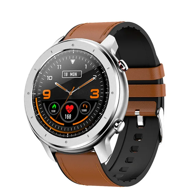 Vwar VF12, полностью умные часы с сенсорным экраном, IP68, водонепроницаемые, пульсометр, кровяное давление, мониторинг кислорода, фитнес-трекер, умные часы - Цвет: Silver leather strap