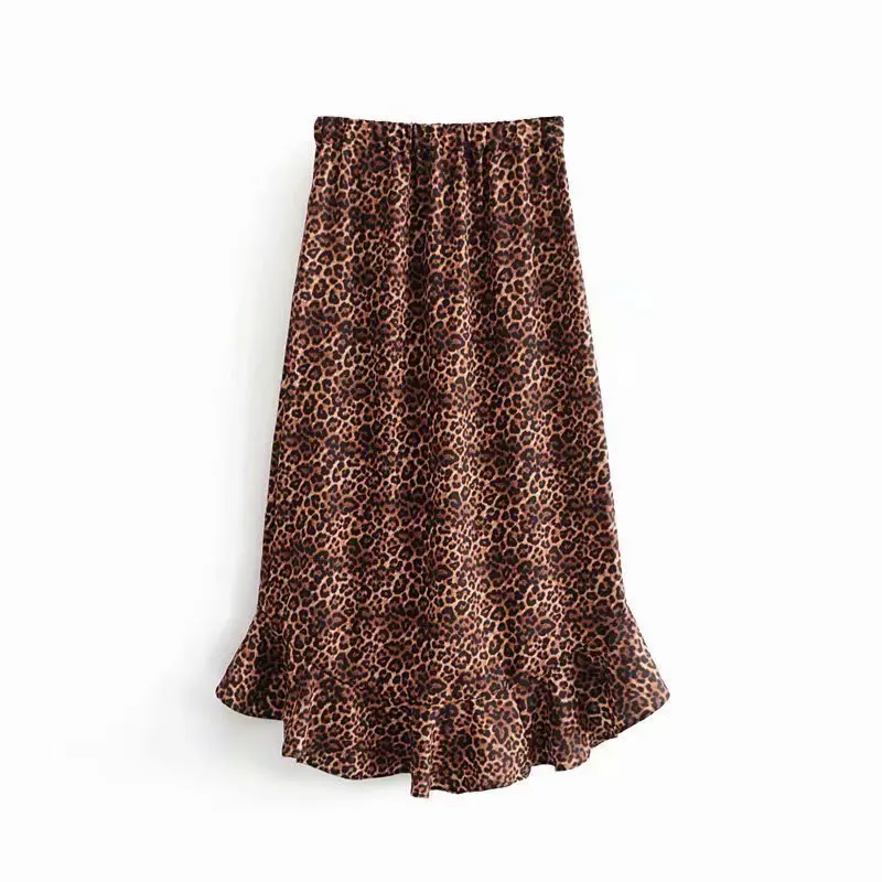 QZ740 Европейская Асимметричная Длина леопардовая расцветка юбка с оборками Женская шикарная Saias