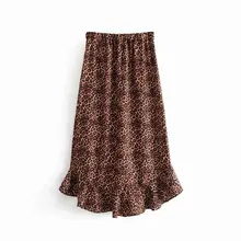 QZ740 Европейская Асимметричная Длина леопардовая расцветка юбка с оборками Женская шикарная Saias