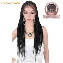 Kalyss 31 дюймов 13x7 ручной Плетеный парик Синтетический кружевной передний парик для черных женщин кружевной передний al твист плетение корнроу женский парик