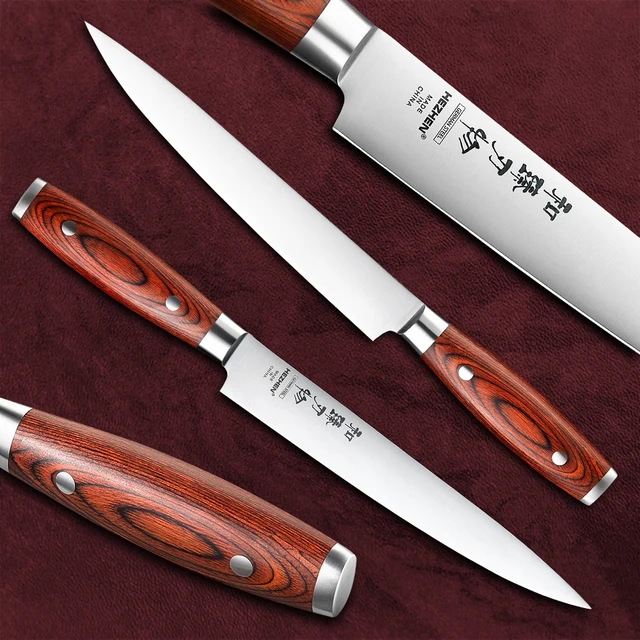 Hezhen 5Pc Késkészlet Rozsdamentes Acél Konyhai Szerszámok Cook Kések Alapvető Sorozat Séf Cleaver Santoku Segédprogram Paring - Image 4