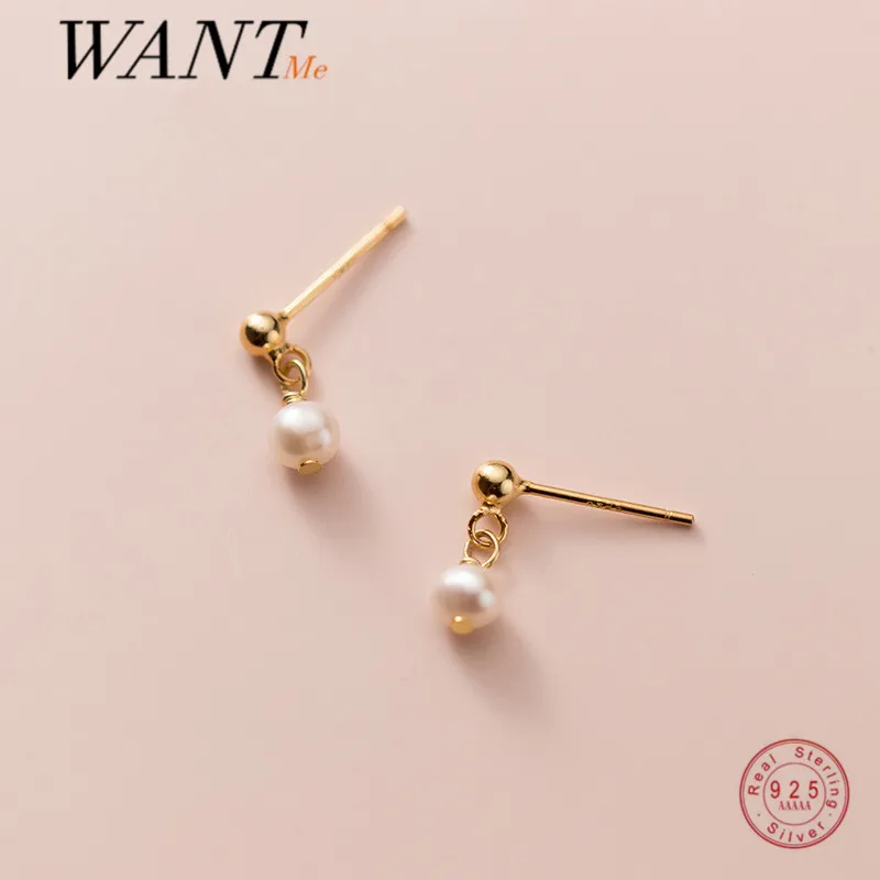 Женские серьги-гвоздики WANTME из настоящего серебра 925 пробы с жемчугом в стиле