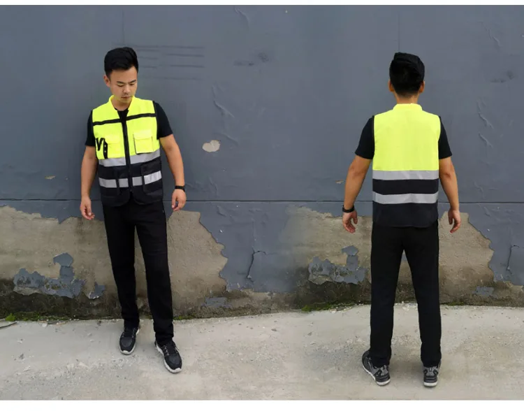 Reflective Vest High Visibility Warning Safety Vest Fluorescent Clothing Multi pockets Outdoor Security Traffic Work Clothes (8)