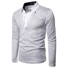 Осенние мужские лацканы поддельные два с длинными рукавами Поло Топы Лоскутная Кнопка Slim Fit отложным воротником с длинным рукавом Топ блузка рубашка# LR1