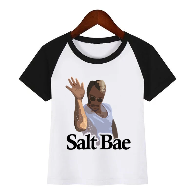 Новая детская футболка с принтом «SALTBAE» с героями мультфильмов; детская забавная одежда для малышей; детская летняя футболка - Цвет: K0816B