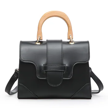 

South Korea Dongdaemun New Wooden Handle Portable Square Sling Bag Simple Retro Fashion Single-Shoulder Crossbody Bag Bag Female